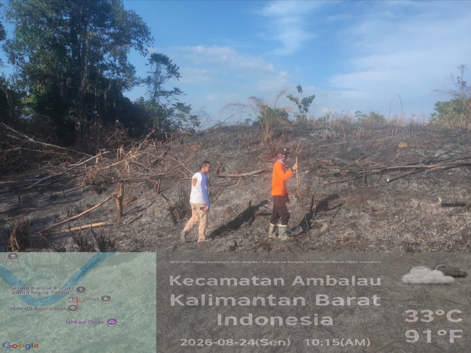 Polsek Ambalau Cek Dua Titik Hotspot di Desa Tanjung Andan, Pastikan Api Telah Padam