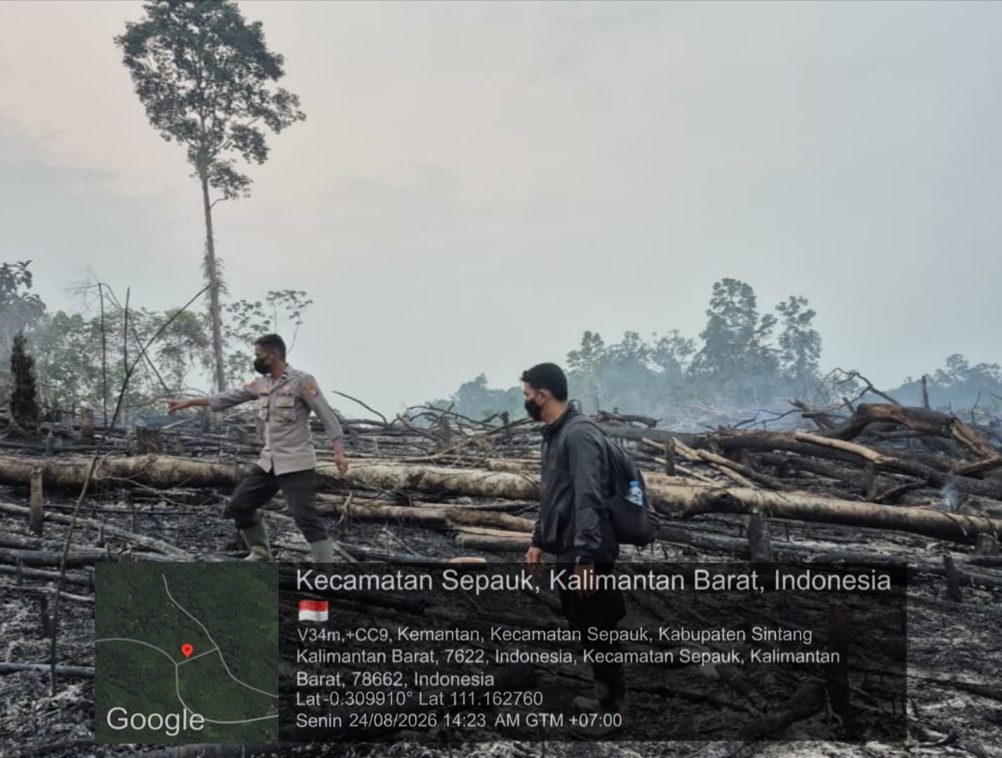 Polsek Sepauk Cek Titik Hotspot di Desa Kemantan, Api Dipastikan Telah Padam