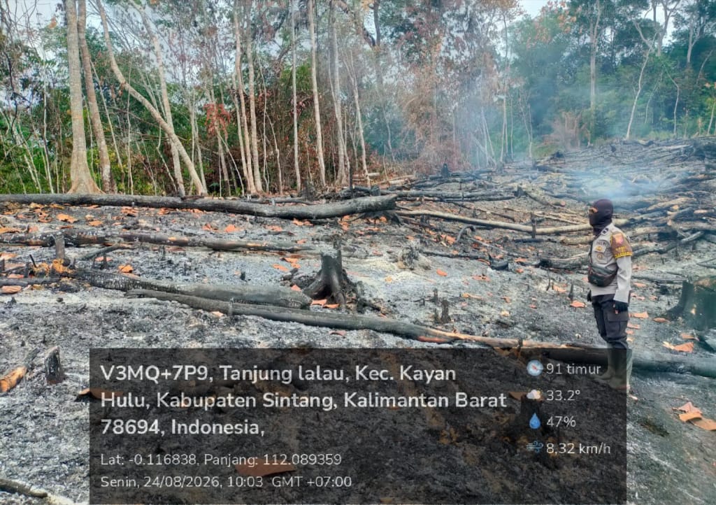Polsek Kayan Hulu Cek Tiga Titik Hotspot di Desa Tanjung Lalau, Pastikan Api Telah Padam