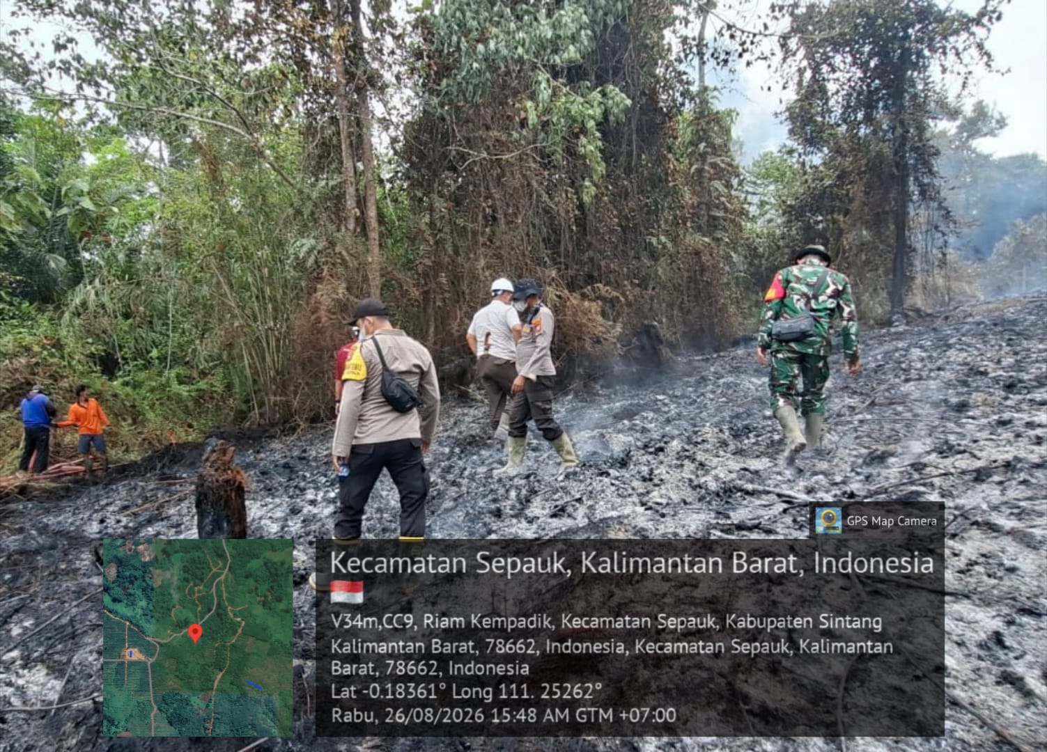 Kapolsek Sepauk Ground Check Dua Titik Hotspot, Pastikan Api Tidak Meluas