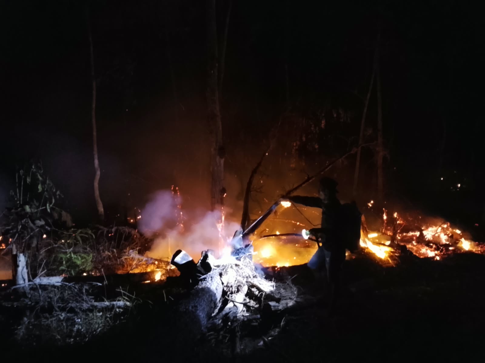 Polsek Kayan Hilir Bersama TNI dan Warga Padamkan Karhutla di Desa Jambu