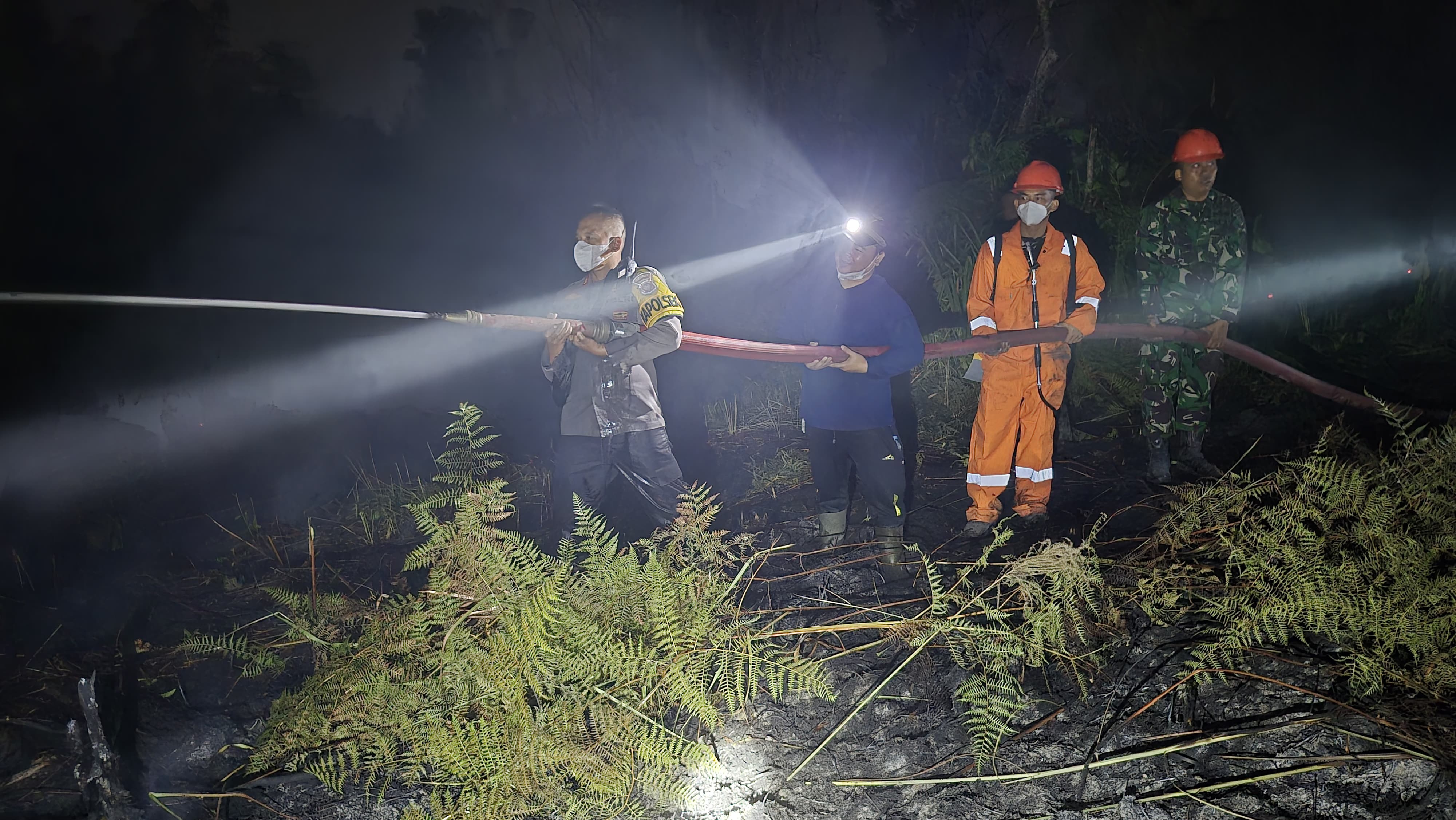 Kapolsek Sepauk Pimpin Pemadaman Karhutla di Dusun Mulung Desa Lengkenat
