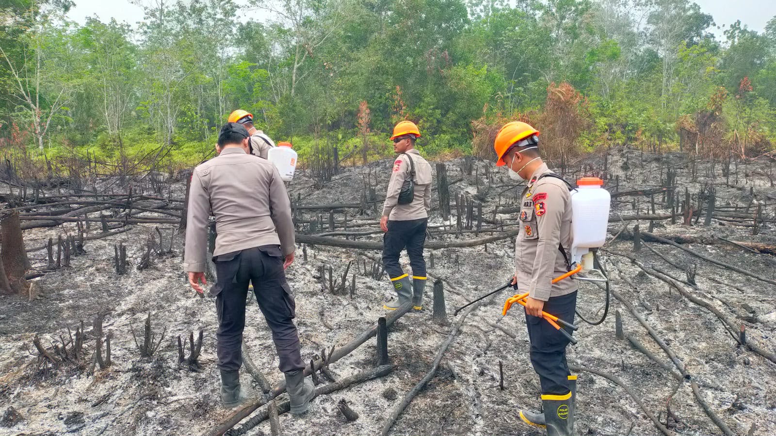 Polsek Ketungau Tengah Bersama TNI dan Brimob Padamkan Karhutla di Lima Titik
