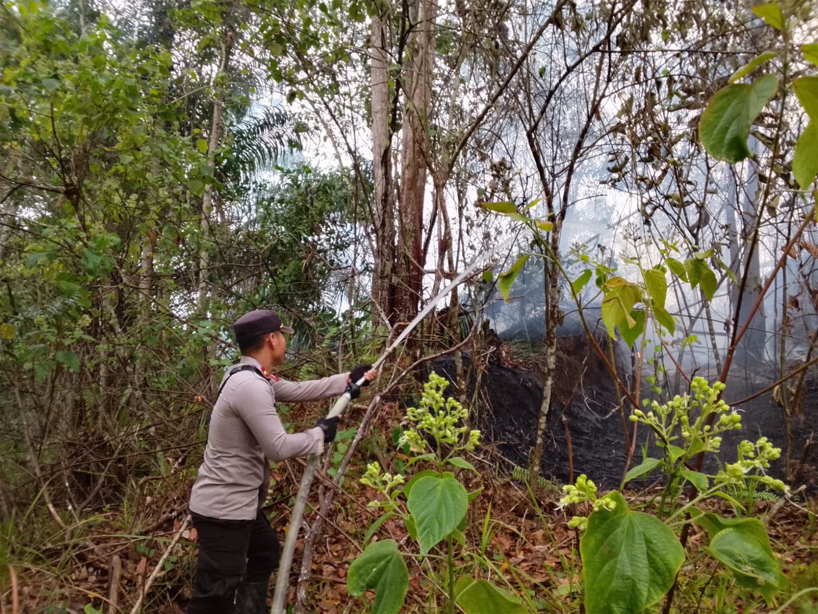Polsek Sungai Tebelian Tangani Karhutla di Desa Penjernang dan Sarai